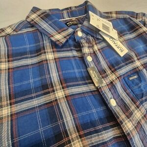 David Bitton Buffalo Small Blue Orange Plaid Long Slv Button Up Shirt NWT L623